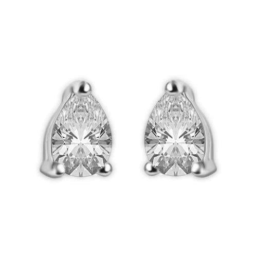 Prong Setting 3 Carats Pear Cut Genuine Diamond Stud Earring Gold 14K