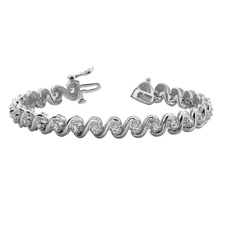 Prong Setting 6.75 Carats Round Natural Diamond Tennis Bracelet White Gold