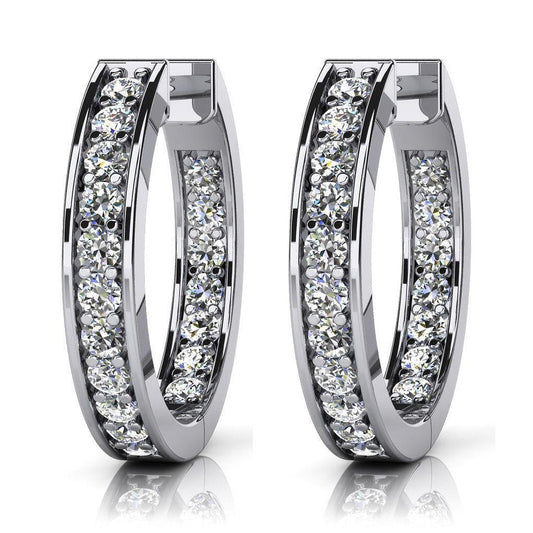 Prong Single Row Hoop Earrings 3.60 Ct Round Cut Genuine Diamonds White Gold