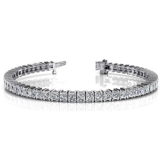 Prong Set Lab Grown Diamonds Tennis Bracelet 13 Ct Princess Cut White Gold14K - Tennis Bracelet-harrychadent.ca