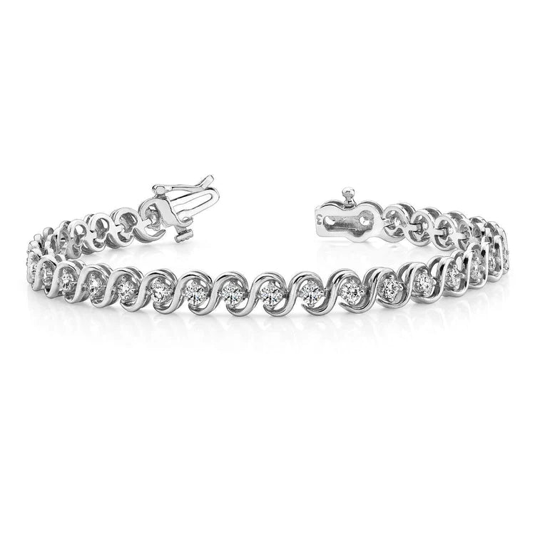 Prong Set Round  Lab Grown Diamond Tennis S Style Bracelet White Gold 6 Ct