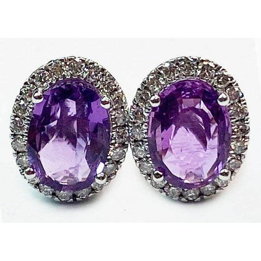 Purple Sapphire Halo Diamond Stud Earrings