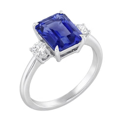 Radiant 3 Stone Blue Sapphire Ring 1.25 Carats Small Round Natural Earth Mined Diamond ( Not Lab Grown )s