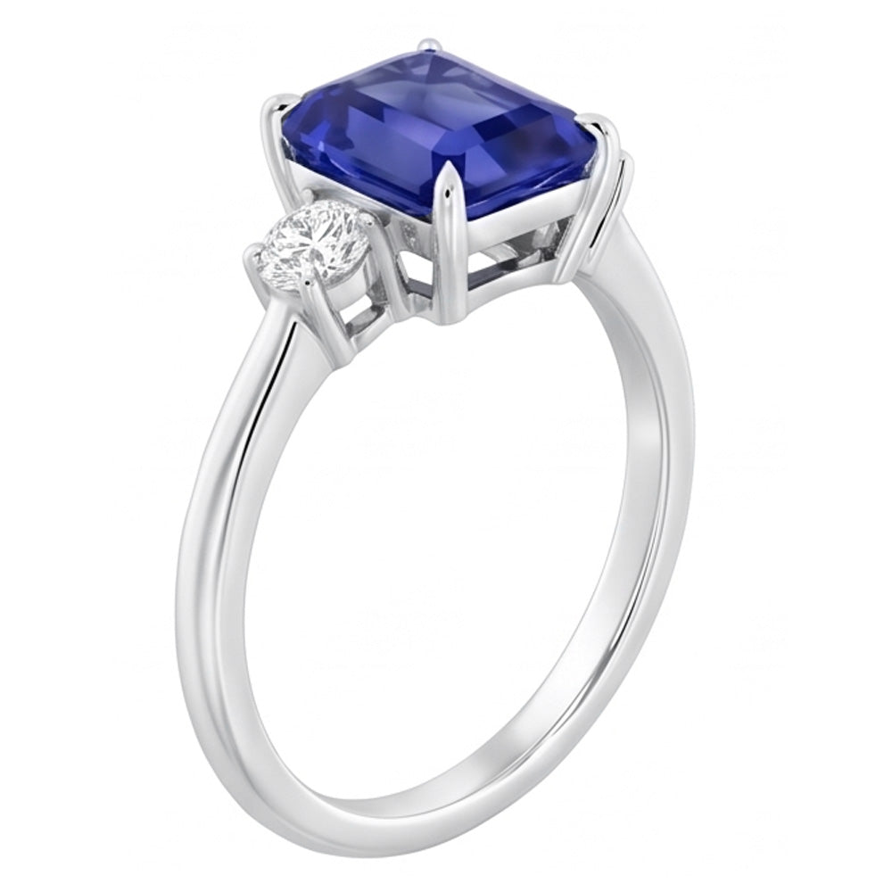 Radiant 3 Stone Blue Sapphire Ring 1.25 Carats Small Round Natural Earth Mined Diamond ( Not Lab Grown )s