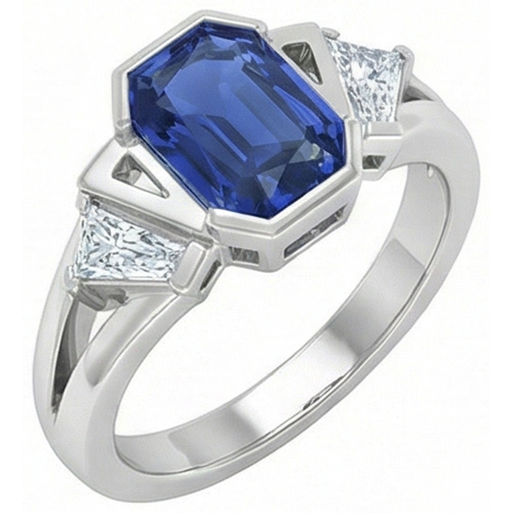 Radiant 3 Stone Gemstone Ring 2.50 Carats Bar Set Baguette Natural Earth Mined Diamond ( Not Lab Grown )s