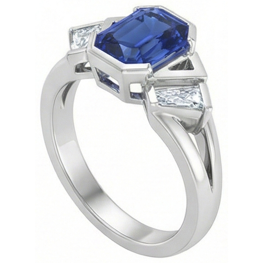 Radiant 3 Stone Gemstone Ring 2.50 Carats Bar Set Baguette Natural Earth Mined Diamond ( Not Lab Grown )s