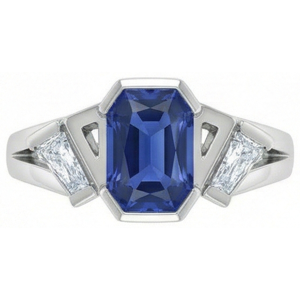 Radiant 3 Stone Gemstone Ring 2.50 Carats Bar Set Baguette Natural Earth Mined Diamond ( Not Lab Grown )s