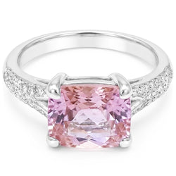 Radiant Cut Kunzite With Round Natural Earth Mined Diamond ( Not Lab Grown )s 17.90 Carats Ring 14K Gold