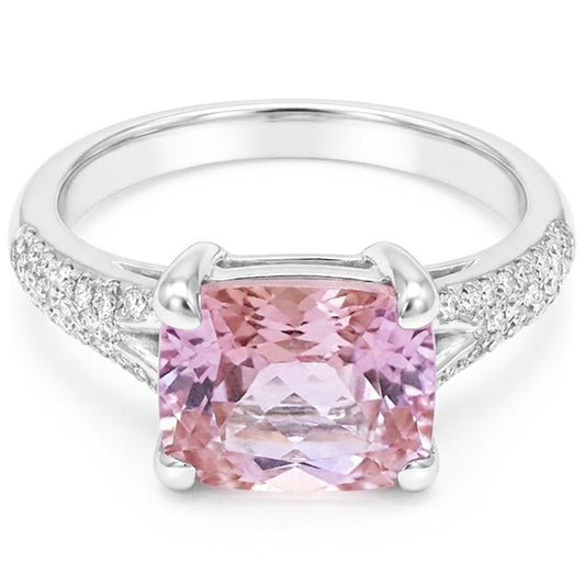 Radiant Cut Kunzite With Round Natural Earth Mined Diamond ( Not Lab Grown )s 17.90 Carats Ring 14K Gold