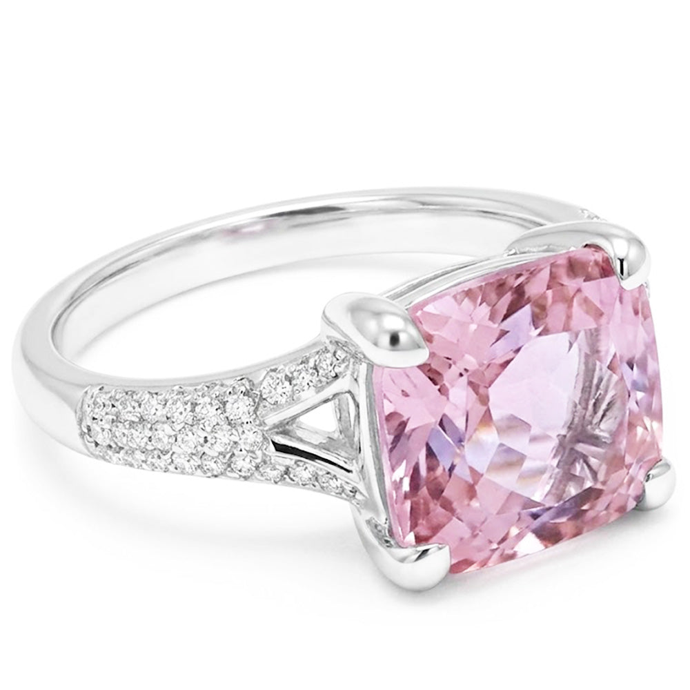 Radiant Cut Kunzite With Round Natural Earth Mined Diamond ( Not Lab Grown )s 17.90 Carats Ring 14K Gold