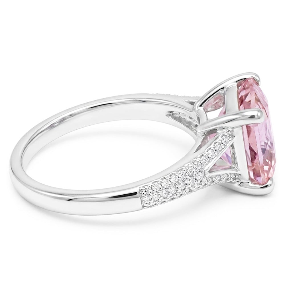 Radiant Cut Kunzite With Round Natural Earth Mined Diamond ( Not Lab Grown )s 17.90 Carats Ring 14K Gold