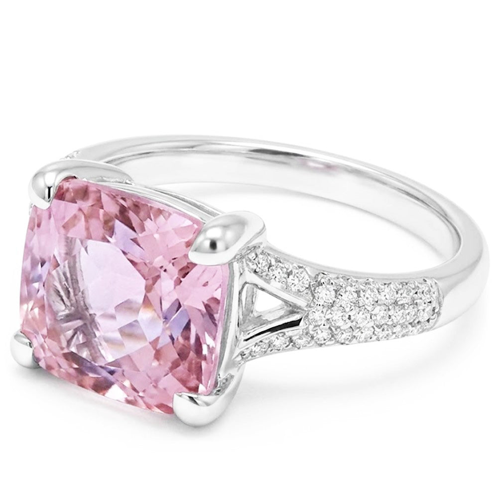 Radiant Cut Kunzite With Round Natural Earth Mined Diamond ( Not Lab Grown )s 17.90 Carats Ring 14K Gold