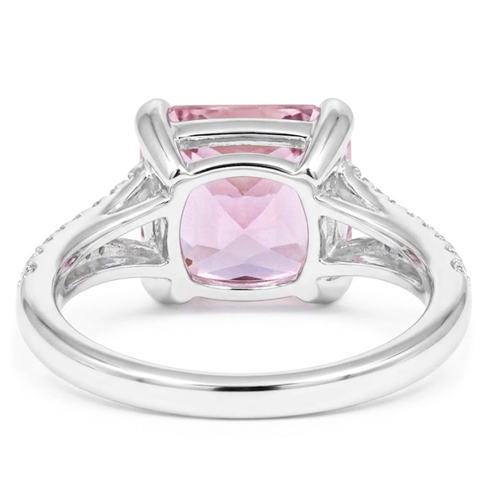 Radiant Cut Kunzite With Round Natural Earth Mined Diamond ( Not Lab Grown )s 17.90 Carats Ring 14K Gold