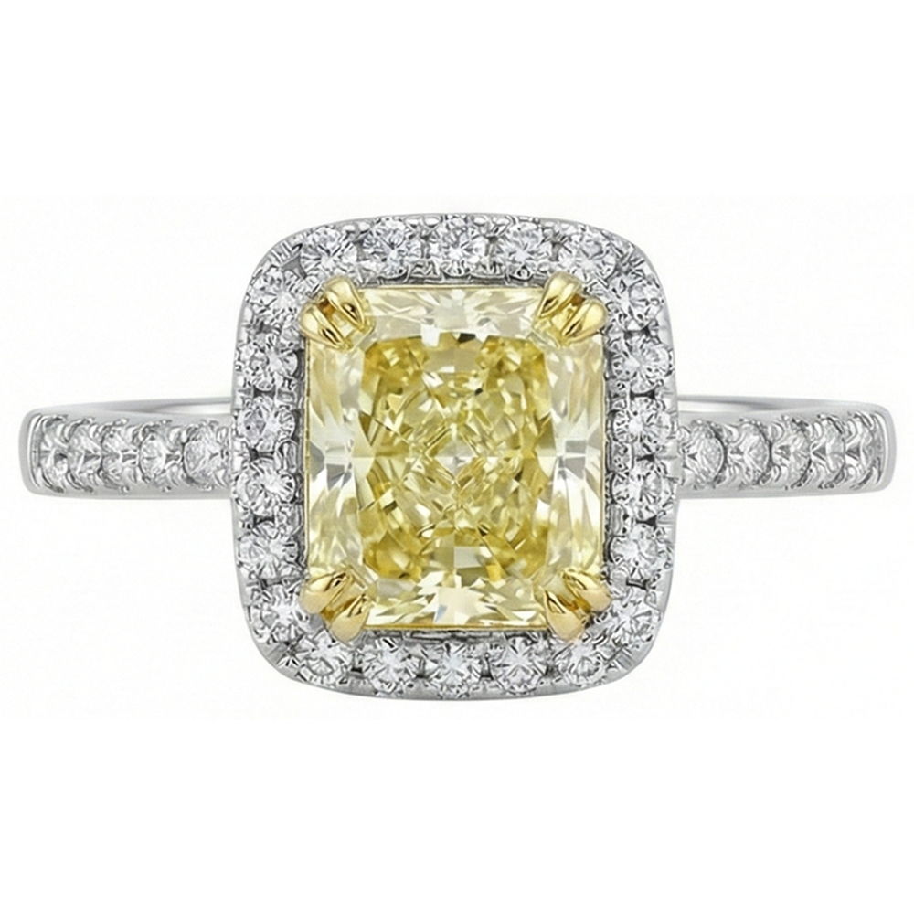 Radiant Cut Yellow Sapphire Gemstone Ring White Gold Natural Earth Mined Diamond ( Not Lab Grown ) 2.5 Ct.