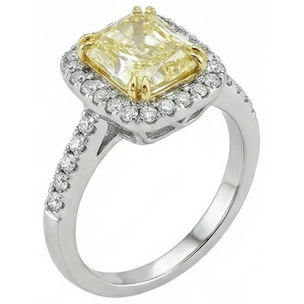 Radiant Cut Yellow Sapphire Gemstone Ring White Gold Natural Earth Mined Diamond ( Not Lab Grown ) 2.5 Ct.