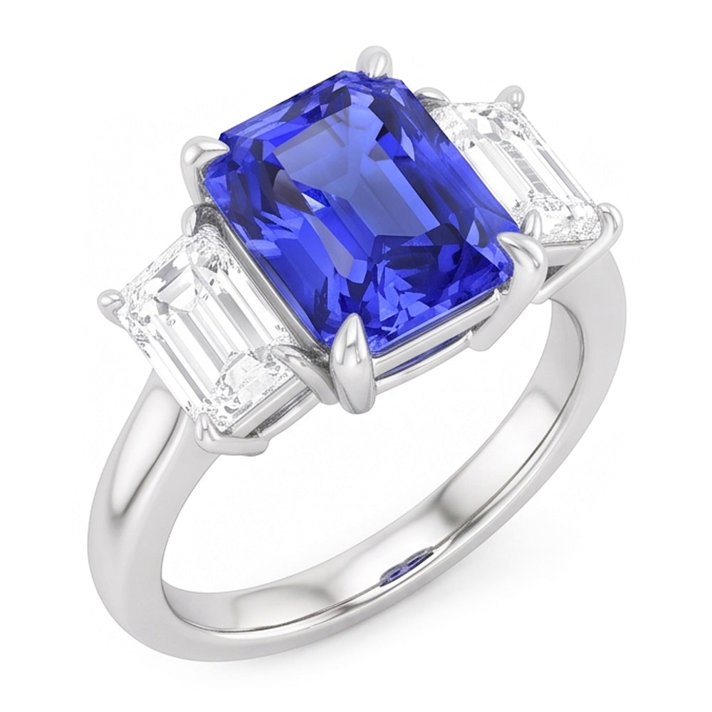 Radiant Gemstone Ring 2 Carats Ceylon Sapphire & Emerald Natural Earth Mined Diamond ( Not Lab Grown )s Gold