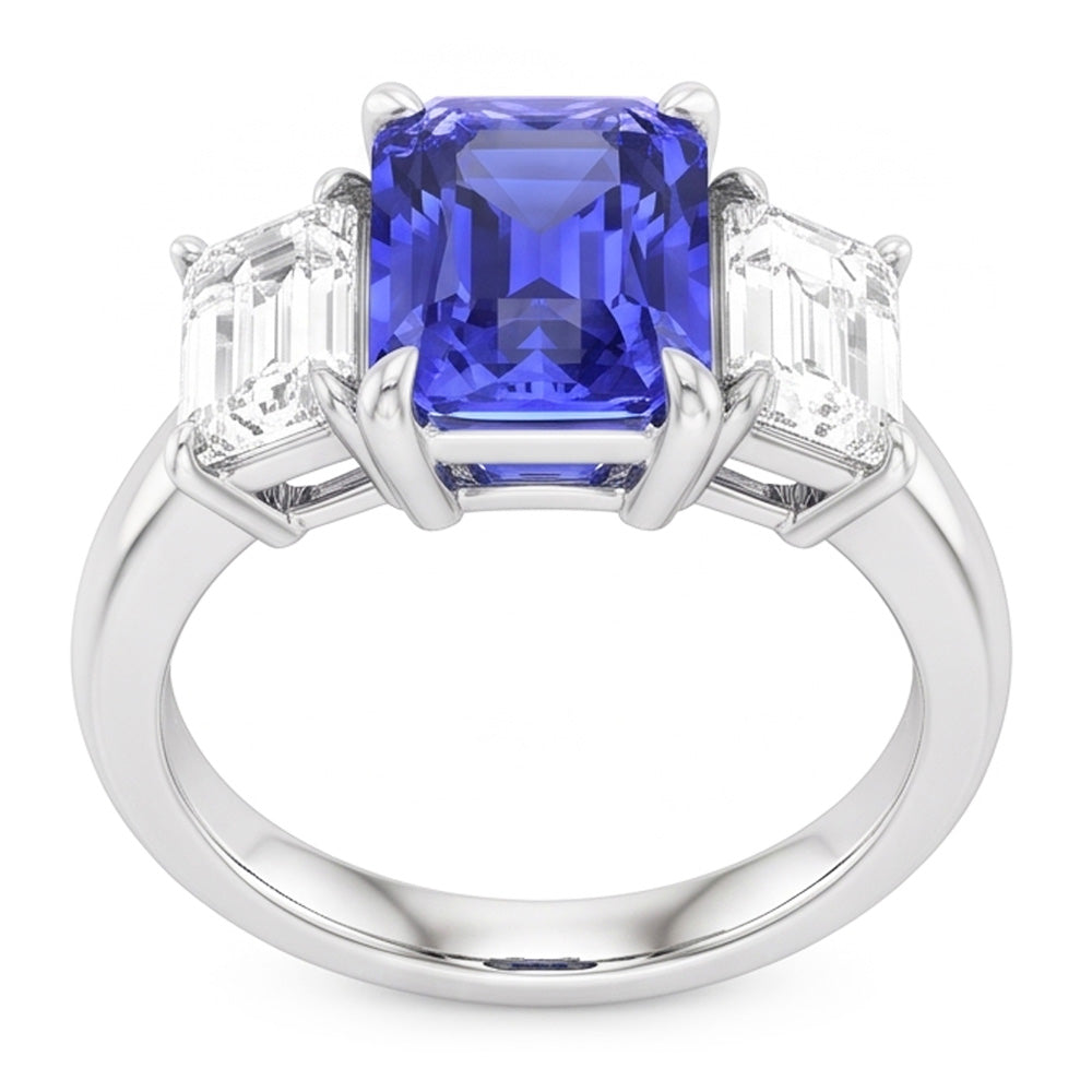 Radiant Gemstone Ring 2 Carats Ceylon Sapphire & Emerald Natural Earth Mined Diamond ( Not Lab Grown )s Gold