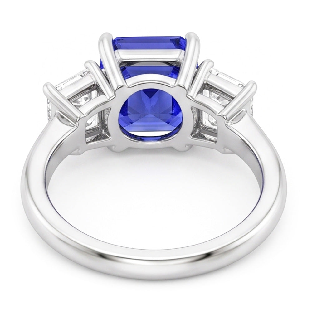 Radiant Gemstone Ring 2 Carats Ceylon Sapphire & Emerald Natural Earth Mined Diamond ( Not Lab Grown )s Gold