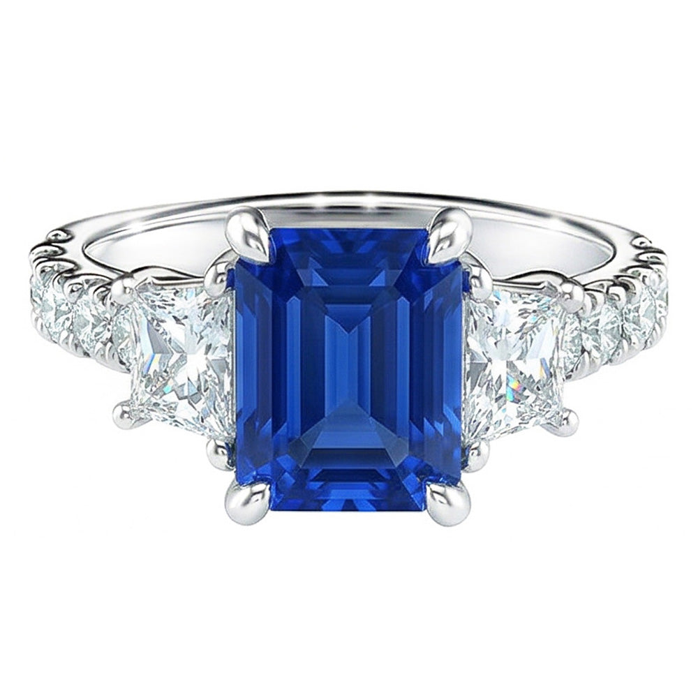 Radiant Gemstone Sapphire Ring Trapezoid & Round Natural Earth Mined Diamond ( Not Lab Grown )s 3.50 Carats