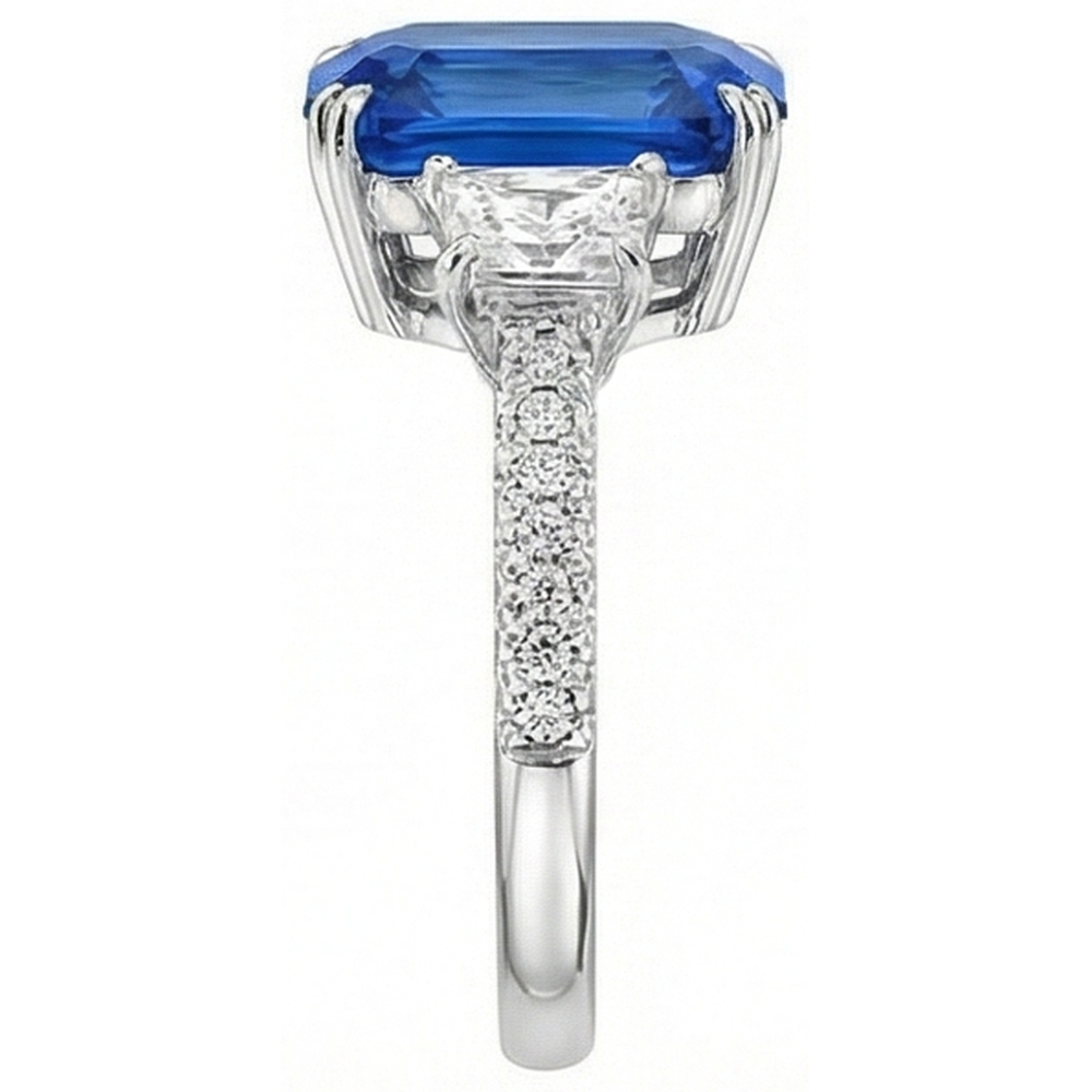 Radiant Natural Earth Mined Diamond ( Not Lab Grown ) Ceylon Sapphire Ring 7.50 Carats 3 Stone Prong Style