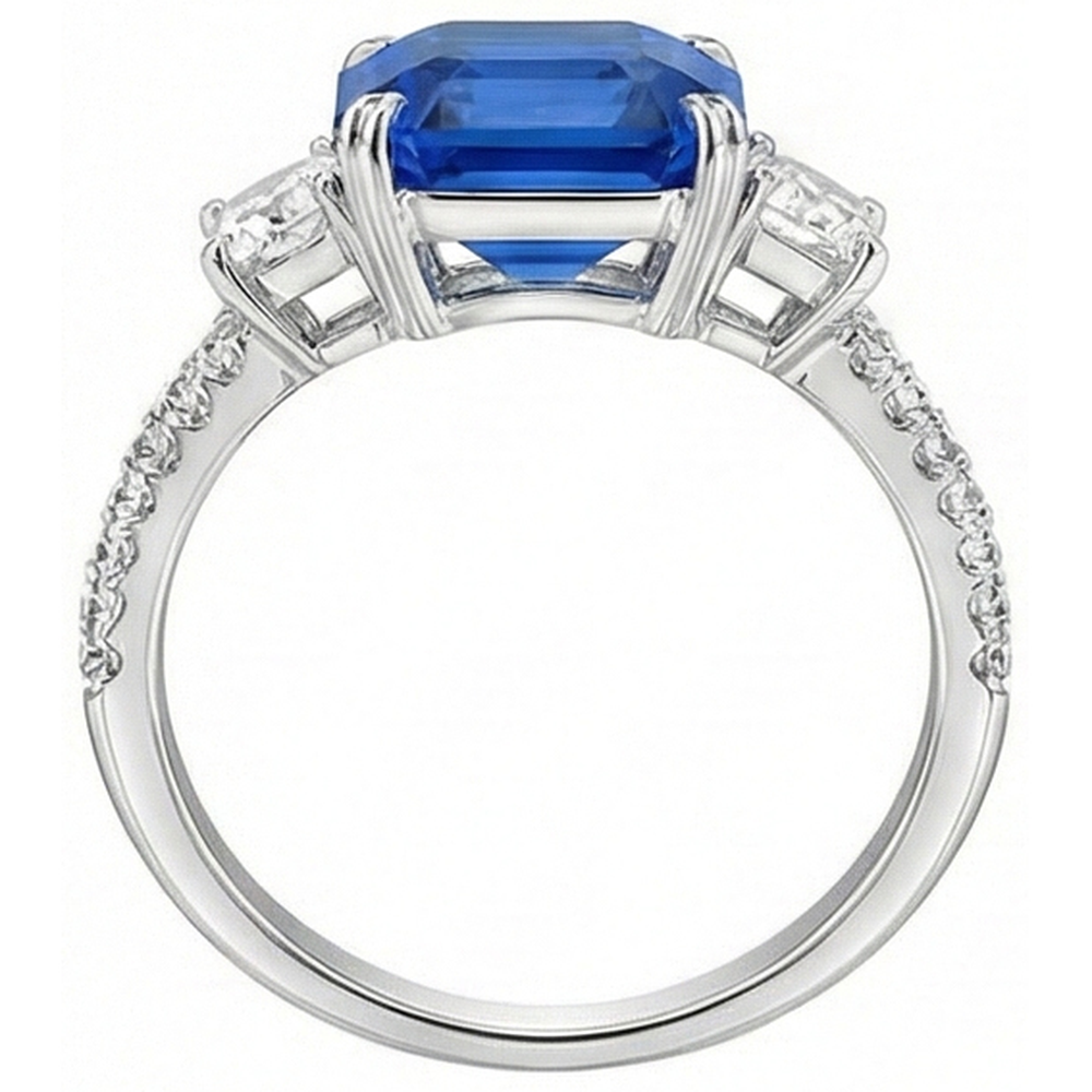 Radiant Natural Earth Mined Diamond ( Not Lab Grown ) Ceylon Sapphire Ring 7.50 Carats 3 Stone Prong Style