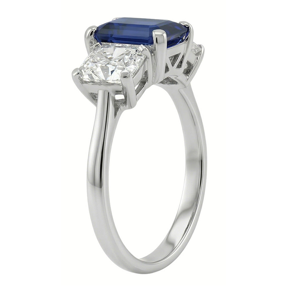 Radiant Natural Earth Mined Diamond ( Not Lab Grown ) Jewelry Emerald Blue Sapphire 3 Stone Ring 3 Carats
