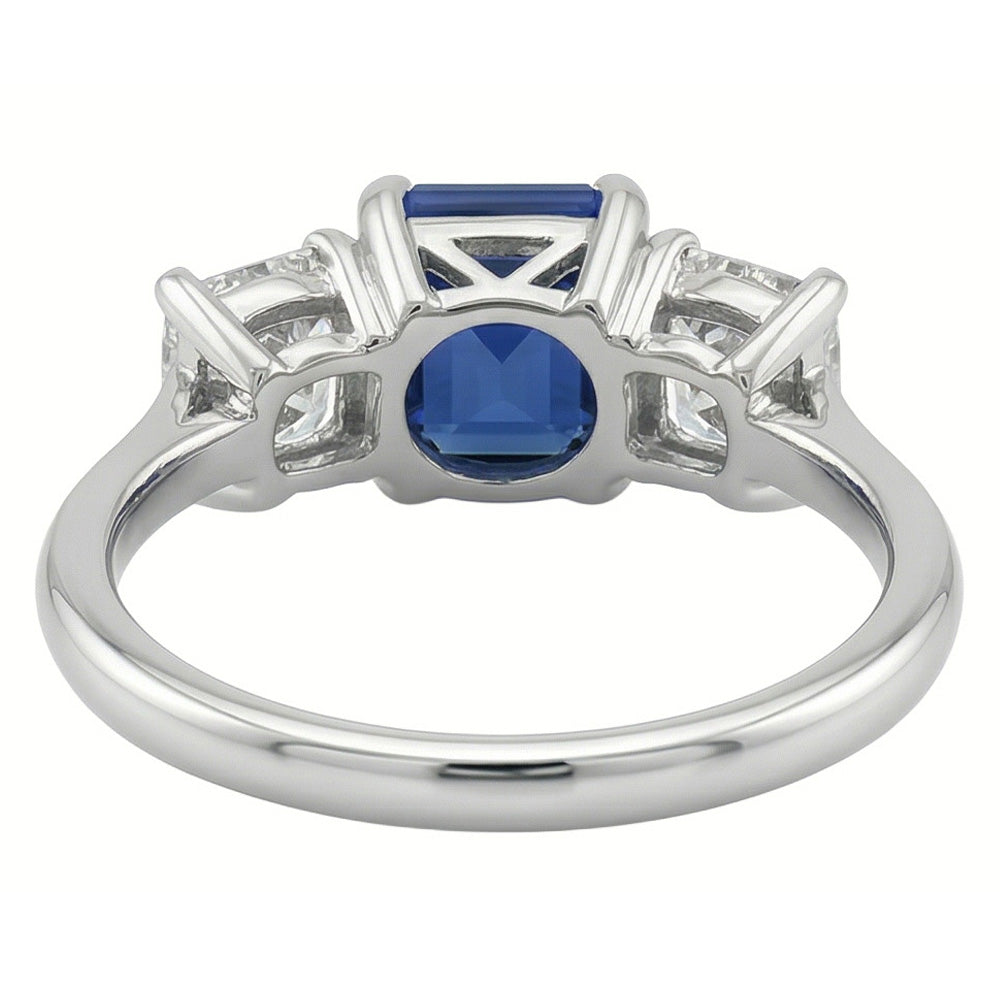 Radiant Natural Earth Mined Diamond ( Not Lab Grown ) Jewelry Emerald Blue Sapphire 3 Stone Ring 3 Carats