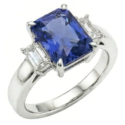 Radiant Natural Earth Mined Diamond ( Not Lab Grown ) Three Stone Ceylon Sapphire Ladies Ring 1.75 Carats