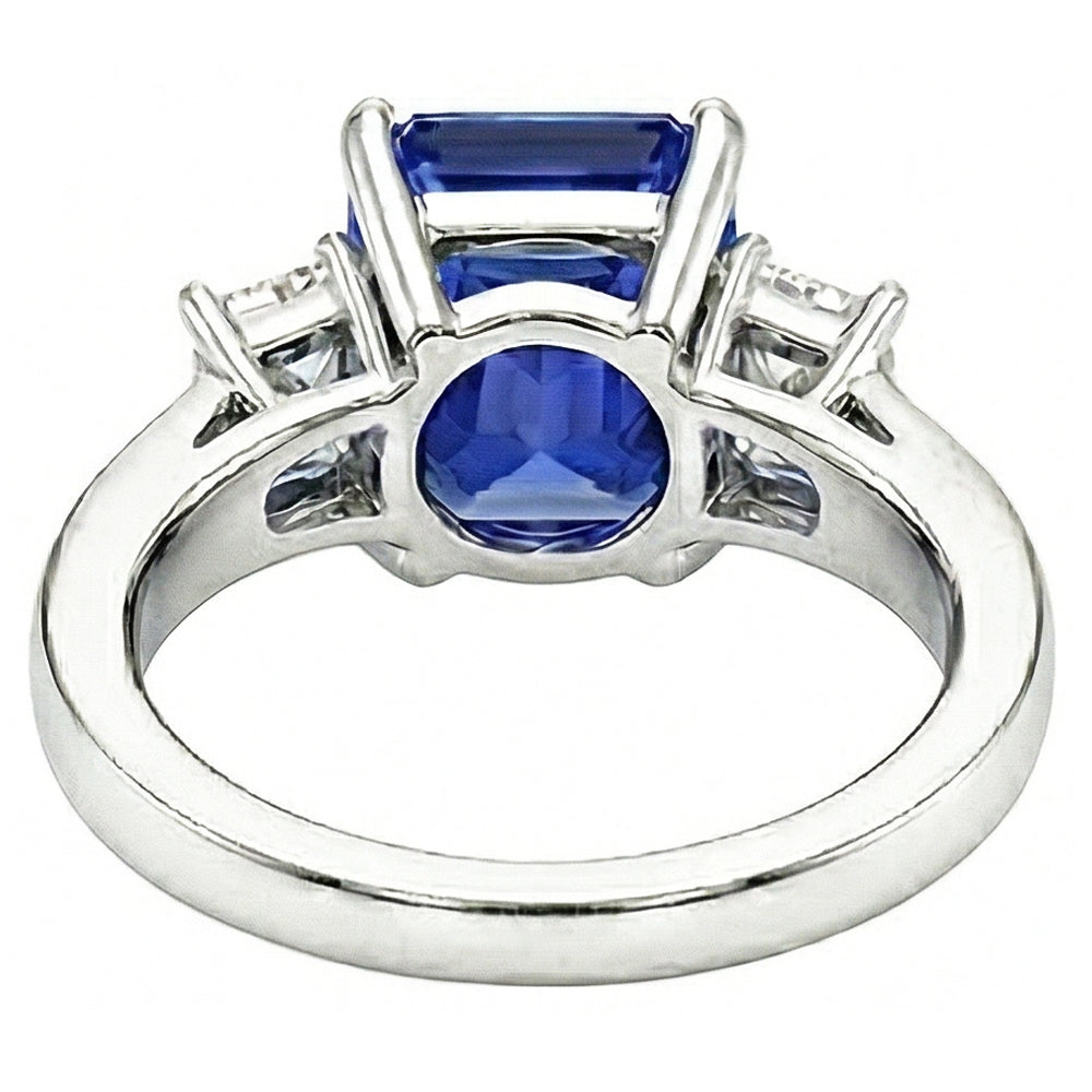 Radiant Natural Earth Mined Diamond ( Not Lab Grown ) Three Stone Ceylon Sapphire Ladies Ring 1.75 Carats