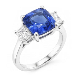 Radiant Natural Earth Mined Diamond ( Not Lab Grown ) & Blue sapphire Ring 3 Stone Gemstone Jewelry 2 Carats