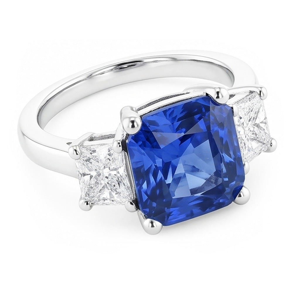 Radiant Natural Earth Mined Diamond ( Not Lab Grown ) & Blue sapphire Ring 3 Stone Gemstone Jewelry 2 Carats
