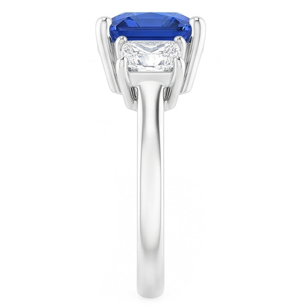 Radiant Natural Earth Mined Diamond ( Not Lab Grown ) & Blue sapphire Ring 3 Stone Gemstone Jewelry 2 Carats