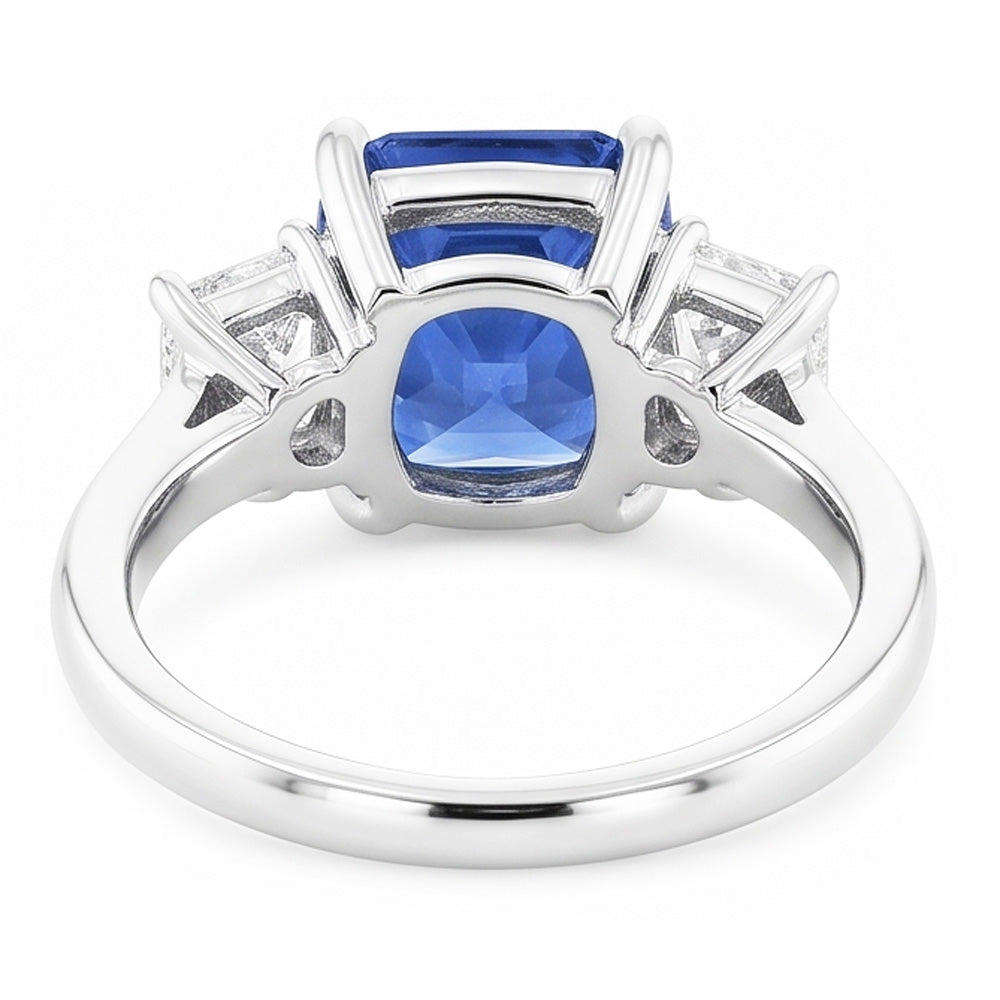 Radiant Natural Earth Mined Diamond ( Not Lab Grown ) & Blue sapphire Ring 3 Stone Gemstone Jewelry 2 Carats