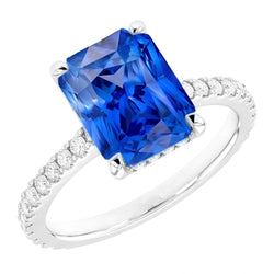 Radiant Sapphire Natural Earth Mined Diamond ( Not Lab Grown ) Engagement Ring