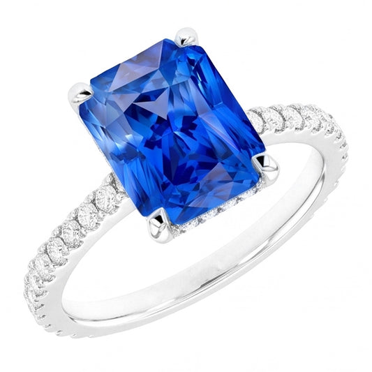 Radiant Sapphire Natural Earth Mined Diamond ( Not Lab Grown ) Engagement Ring