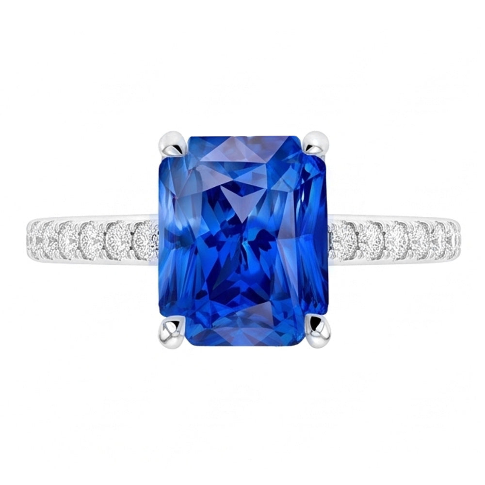 Radiant Sapphire Natural Earth Mined Diamond ( Not Lab Grown ) Engagement Ring