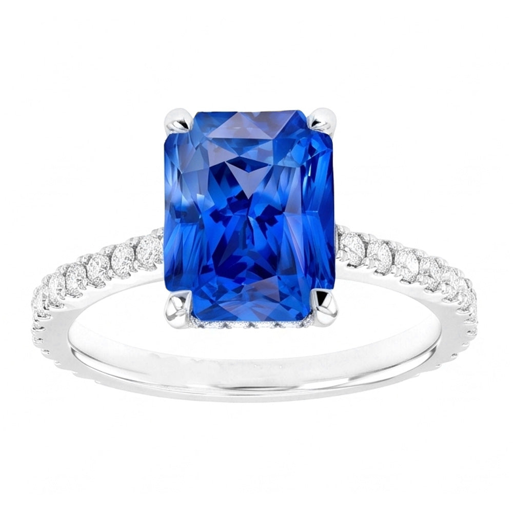 Radiant Sapphire Natural Earth Mined Diamond ( Not Lab Grown ) Engagement Ring
