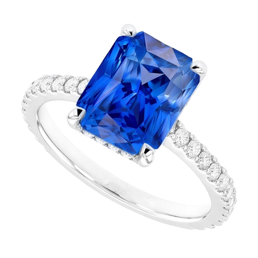 Radiant Sapphire Natural Earth Mined Diamond ( Not Lab Grown ) Engagement Ring