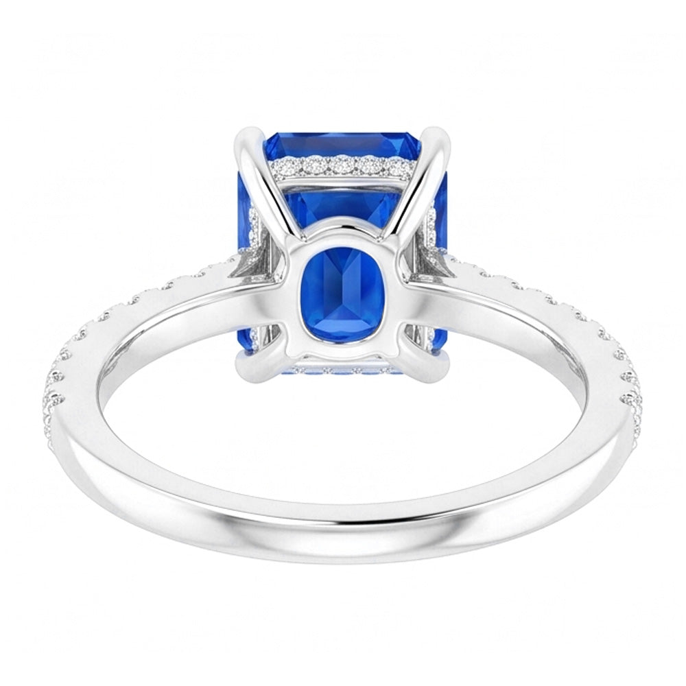 Radiant Sapphire Natural Earth Mined Diamond ( Not Lab Grown ) Engagement Ring