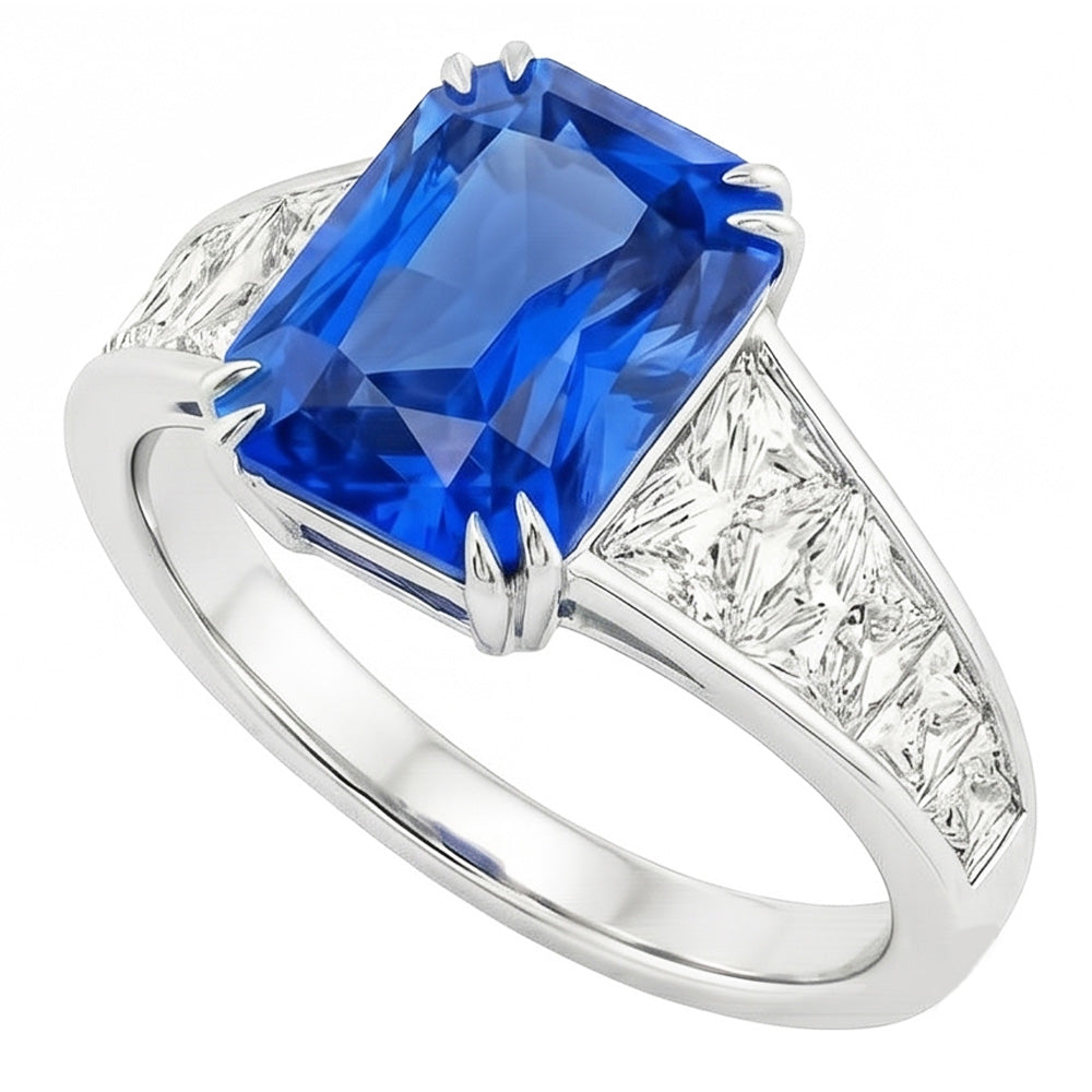 Radiant Sapphire Wedding Ring 5 Carats Channel Set Trapezoid Natural Earth Mined Diamond ( Not Lab Grown )s