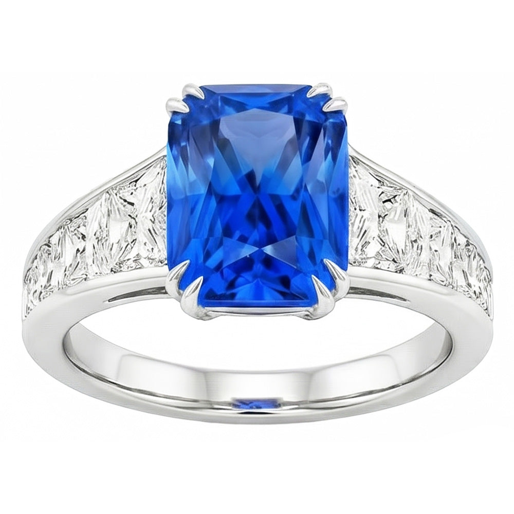 Radiant Sapphire Wedding Ring 5 Carats Channel Set Trapezoid Natural Earth Mined Diamond ( Not Lab Grown )s