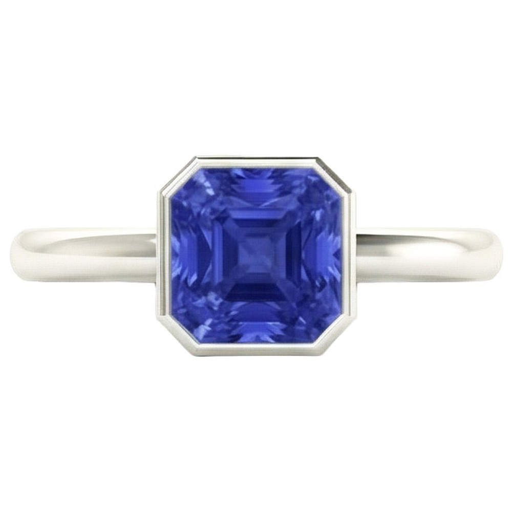 Radiant Solitaire Women's Ring Bezel Set Ceylon Sapphire 2 Carats