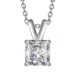 Radiant Cut 3 Carat Solitaire Real Diamond Pendant Necklace Gold White