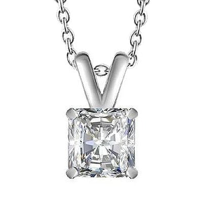 Radiant Cut 3 Carat Solitaire Real Diamond Pendant Necklace Gold White - Pendant-harrychadent.ca