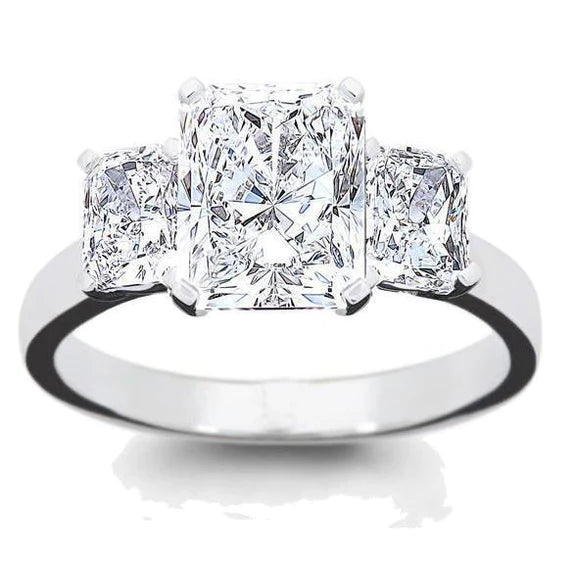 Radiant Cut 3 Stone 4.50 Ct Natural Diamond Wedding Ring White Gold 14K