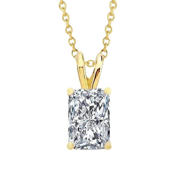Radiant Cut Genuine Diamond Necklace Pendant Jewelry 1.5 Ct 14K Yellow Gold