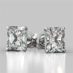 Radiant Cut Real Diamond Stud Earrings 2 Carats White Gold
