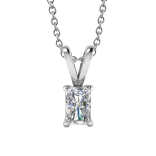 Radiant Cut Solitaire Real Diamond Pendant Necklace 1.50 Carat WG 14K