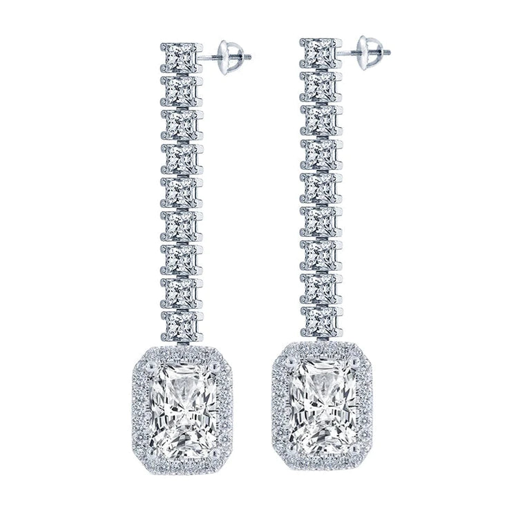 Radiant Real Diamond Dangle Earrings 1.25" Long 8.20 Carats