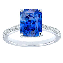 Radiant Sapphire Natural Earth Mined Diamond Engagement Ring